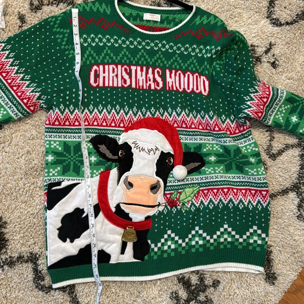 XXL / XL UNISEX UGLY CHRISTMAS 🎄 SWEATER MOO COW BELL PLUS SIZE HOLIDAY MOOD - Picture 7 of 8